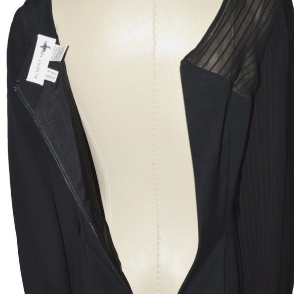 ALBERT NIPON NEW SZ 4 S SMALL BLACK ONE SHOULDER SLEEVE SHEER DRESS BOW DECOR - Picture 10 of 11